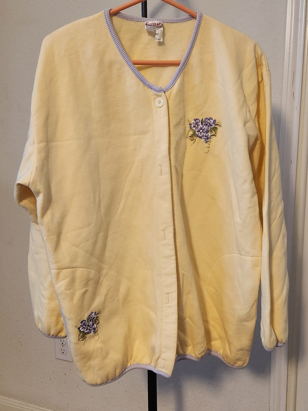 Croft & Barrow Yellow Embroidered Women's Button-Front Sweatshirt